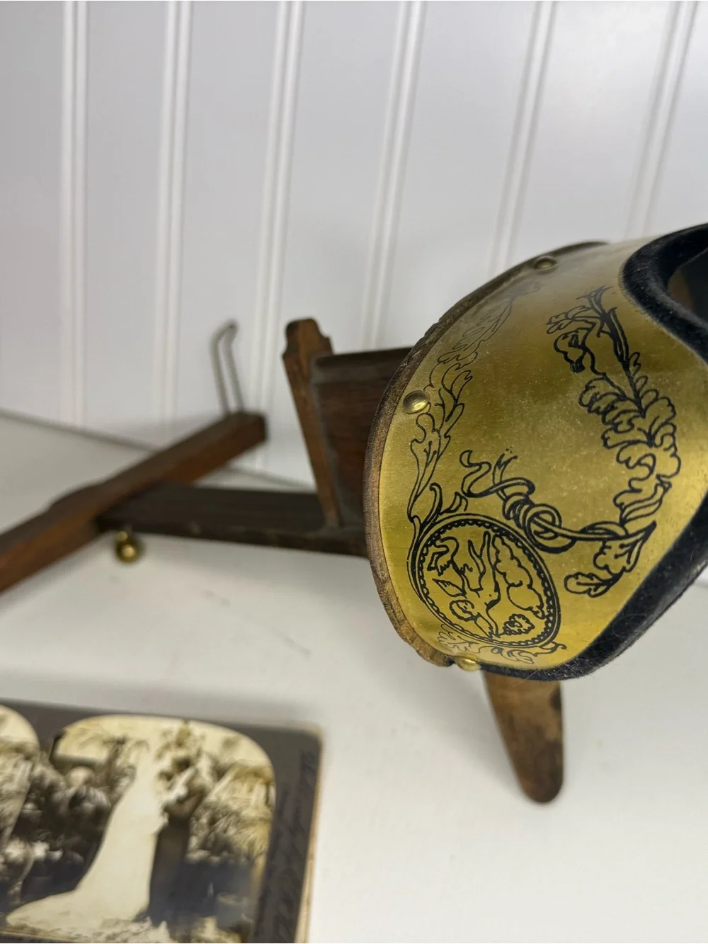 Antique Wooden Stereoscope with Handle and Viewing Cards 1900c